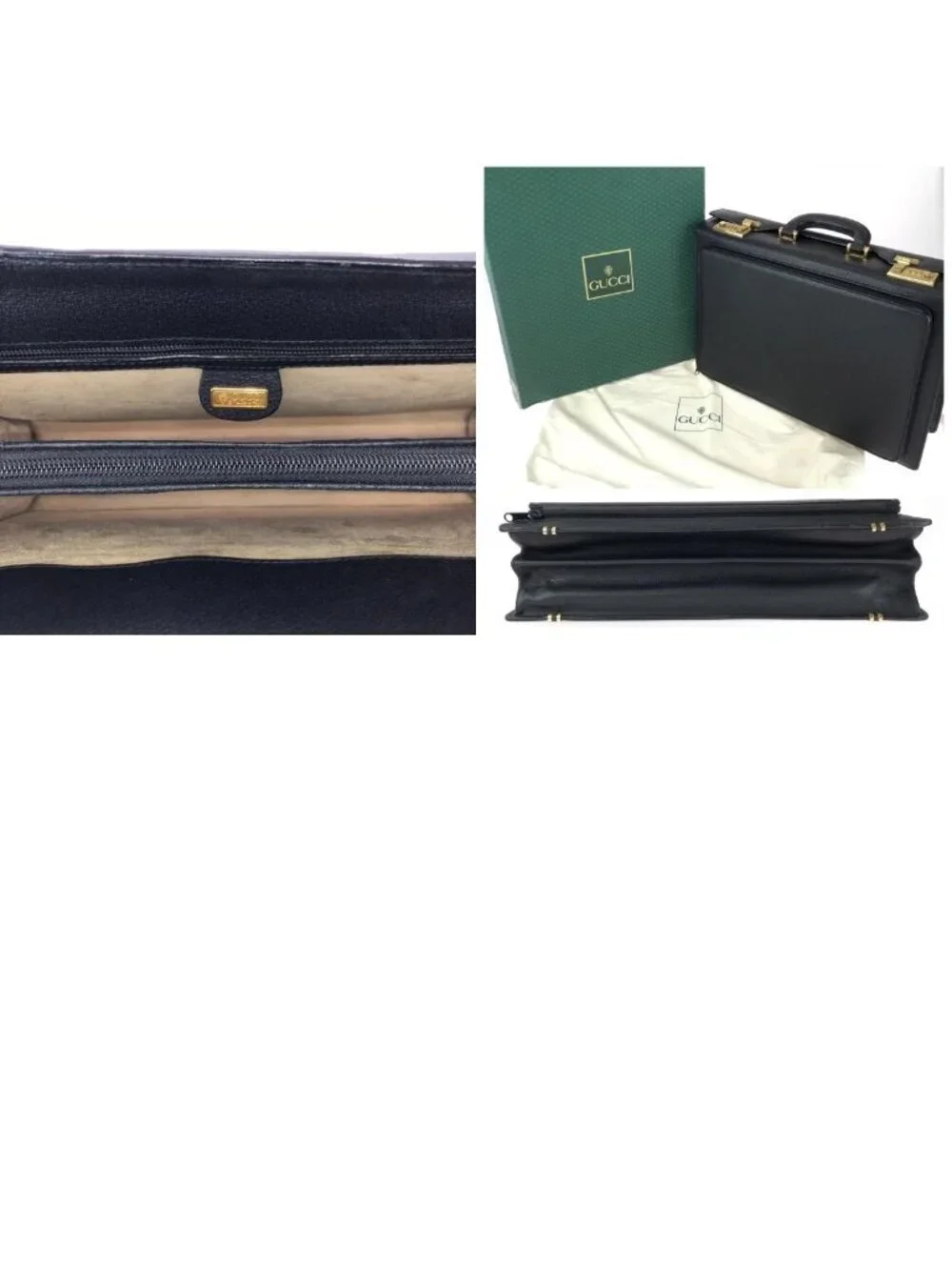 Gucci Vintage Prestige Leather Attache Case Black Gold Business Bag
